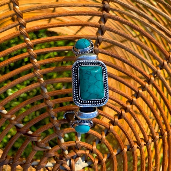 Artisan Crafted Turquoise Vegan Leather Western, Boho Style Bracelet - Picture 5 of 8